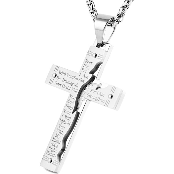Herre Rustfrit Stål Jesus Kristus Krucifiks Kors Herrens Bøn Vedhæng Halskæde Silver