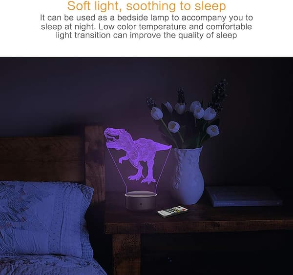Dinosaur Natlampe til Børn - 3D Dinosaur Lampe 16 Farver O
