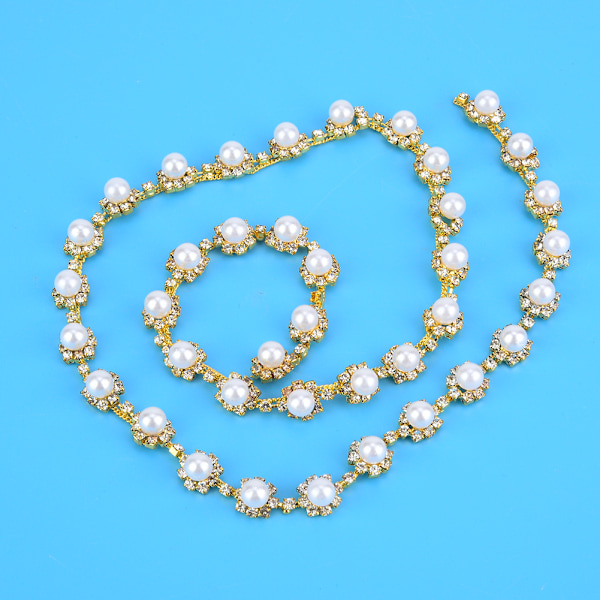 1 meter Rhinestone kedja pärla kristall sy på applikation DIY bröllopsklänning kläder trim #4