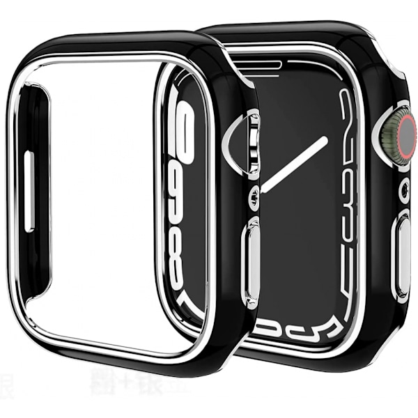 For Apple Watch Series 7 45mm, Hard Plated PC Ramme Case Slank All-Around Bumper Case for Apple Watch Series 7 Svart og Sølv