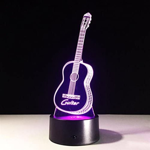 Gitarr 3D Visuell Modell Illusion Lampa LED 7 Färgväxlande Nyhet Sovrum Nattlampa Musik Heminredning
