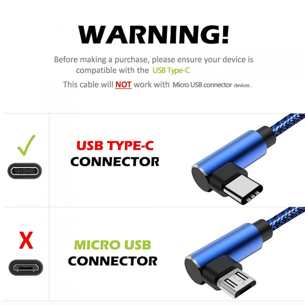Galaxy S10 Laddare USB Typ-C Kabel 90 Grader Hållbar Nylon