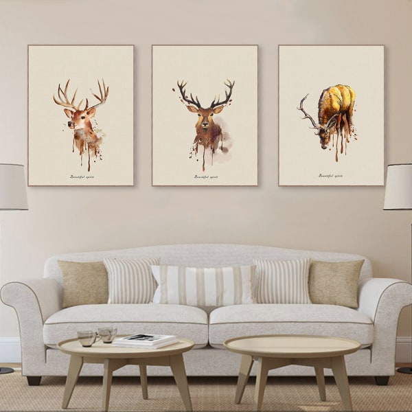 Triple Elk Wall Art Canvas print , yksinkertainen muoti akvarellitaidemaalaus D