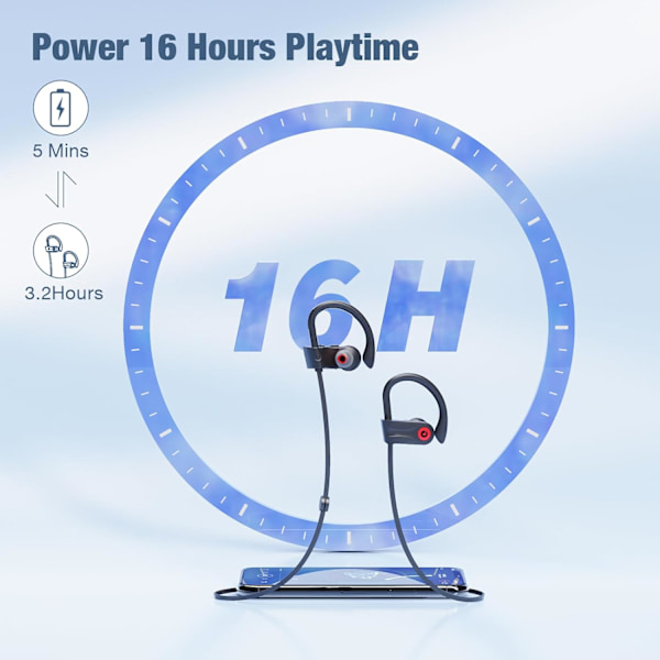 Bluetooth-kuulokkeet, langattomat nappikuulokkeet 16 tunnin toistoajalla Bluetooth 5.3 Langattomat kuulokkeet HD Deep Bass Stereo Sound Isolation IPX7 Vedenpitävä E Black