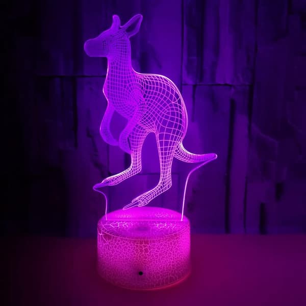 Kangaroo-leker som dyr, 3D-illusjon, nattlys, smart berøringslampe