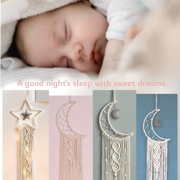 Stjärnmåne drömfångare med lampor, Boho väggdekor för sovrum, flickrum, tonåring, flickor, pojkar, vuxna, mamma Star moon with ligh