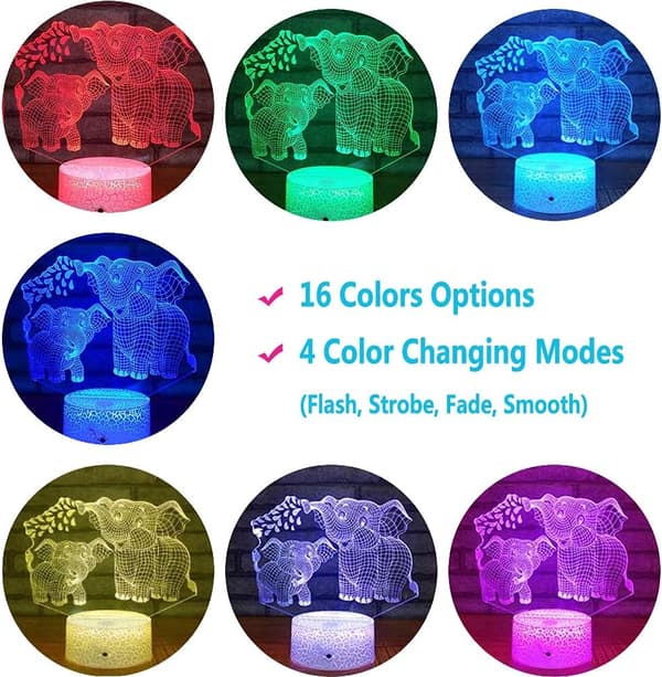3D Natlampe til Gamer, 16 Farver, 4 Farveskift