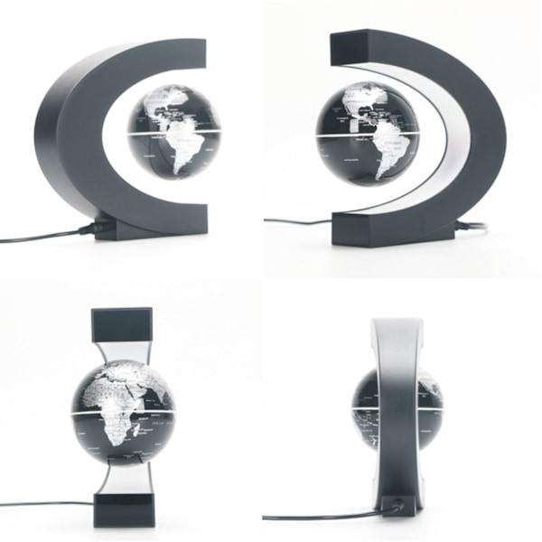 Magnetisk svevende globus C-formet 3 tommers svart frostet LED magnetisk svevende globus kontorborddekorasjon gave 100‑240V