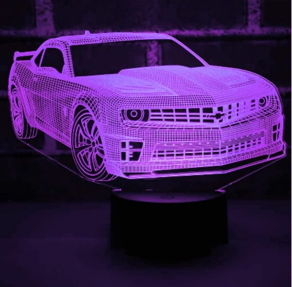 3D Bil Nattlys Lampe Illusjon 7 Fargeskiftende Berøringsbryter