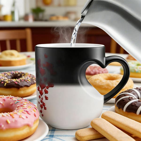 Hjerteformet varmeskiftende keramisk krus, 310 ml magisk kaffekop