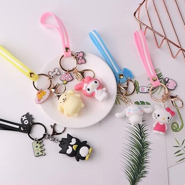 5 Pakke Søde Nøgleringe til Piger, Kawaii Bil Nøglering Tilbehør, Nøglepung Håndtaske Charms til Kvinder, Overraskelse Jul, Ferie og Fødselsdagsgaver