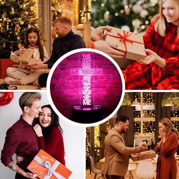 Kristus Jesus Kors 3D Optisk Illusjon LED Soveromsdekor Lampe