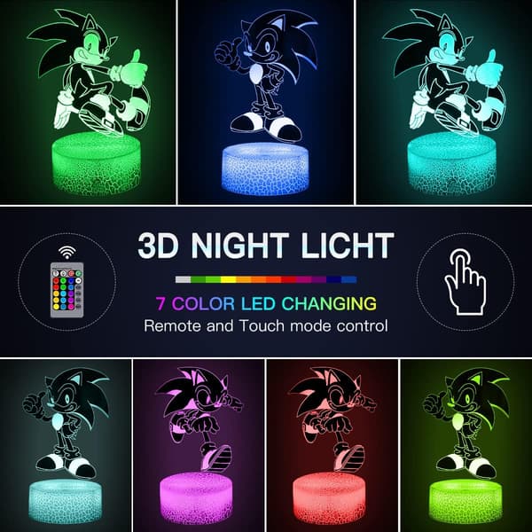 Sonic The Hedgehog 3D Illusion Natlampe, 3 Mønstre 16 Co
