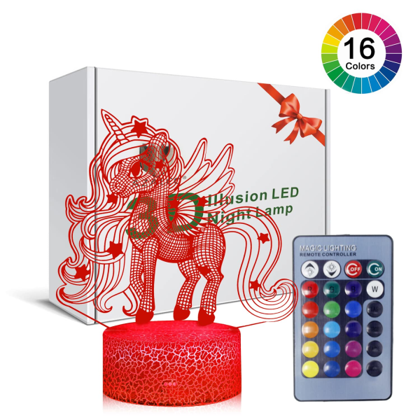 3D Illusion Monocerous Unicorn Nattlampa 16 Färgförändring Till