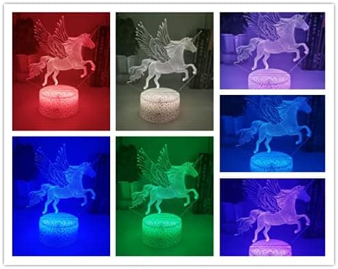 3D Enhjørning Nattlamper, Optisk Illusjon LED Lamper med Fjernkontroll