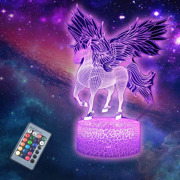Unicorn 3D Illusjon LED Bordlampe Nattlys med Lys