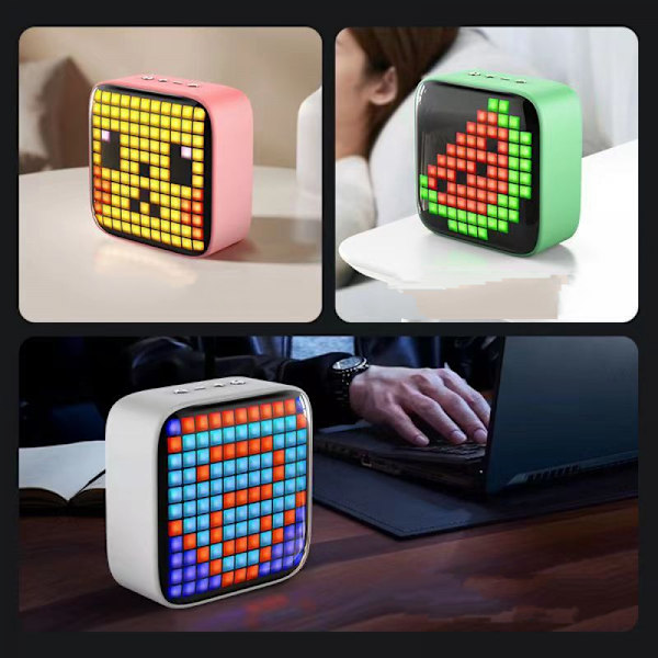 Bluetooth LED Hvid Retro Pixel Højttaler, 28 Farver, LED Spe