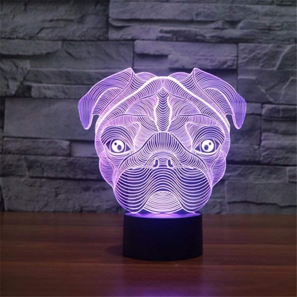 3D optisk illusion mops hund sensor nattlampa med smart till