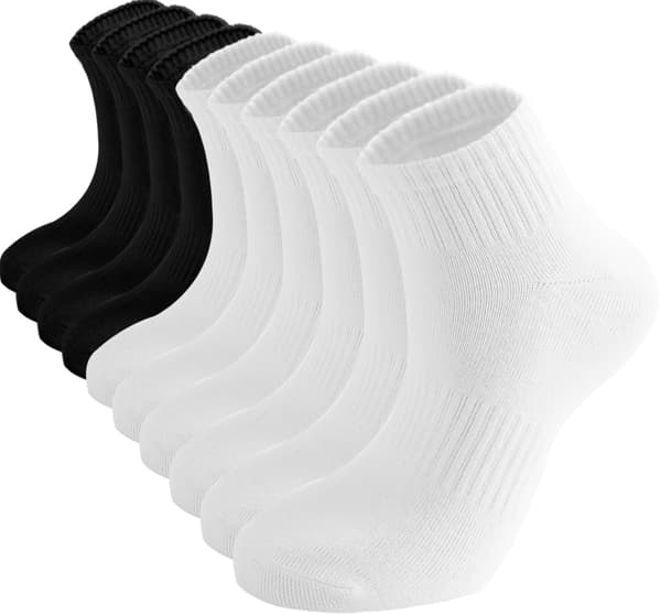 5 par tynde bomulds-mini-ankelsokker til kvinder, sorte og hvide atletiske ankelsokker, svangstøttesokker med elastisk manchet, forstærket tå Black、white