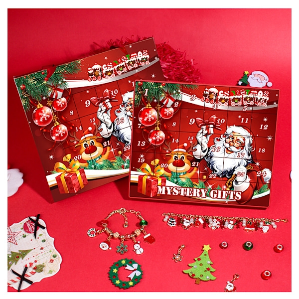 Julekalender armbånd til piger 24 dage jule nedtælling kalender DIY smykkefremstillingssæt gave til børn teenagere kvinder