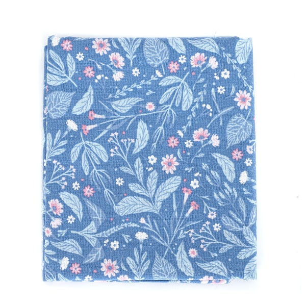 Växtblomma Bomullsduk Blommig Patch Work DIY Handgjorda Material Sytillbehör400304- Flora-Blå