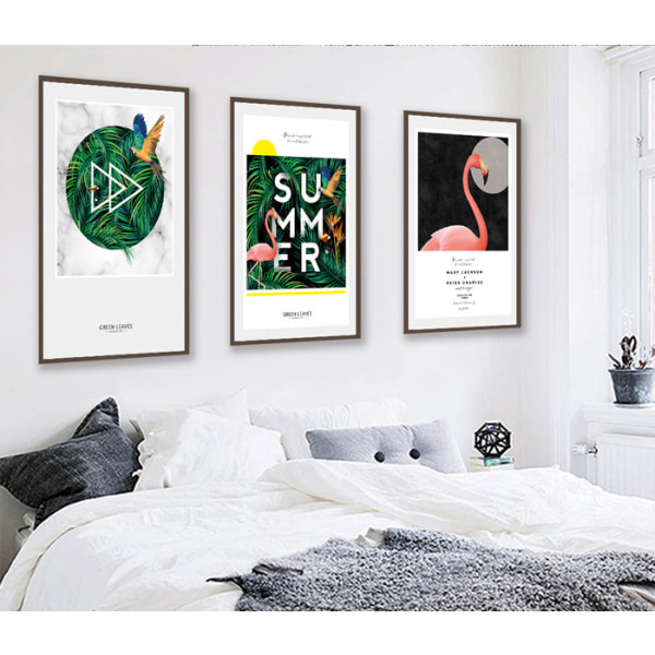 Sommar Flamingo Väggkonst Canvas Tryck Affisch, Enkelt Mode Konst Ritning Dekor