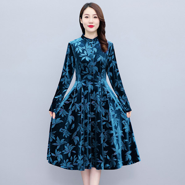 High-end Temperament Elegant Kjole Damekjoler (Blå 3XL)