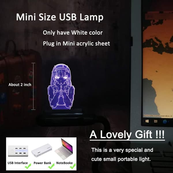 Zero Two 3D Illusion LED Anime Lamp Färgglad Fjärrkontroll