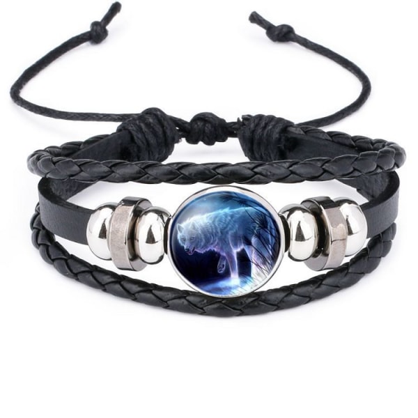 Justerbart varg flätat läderarmband - Sött armband F