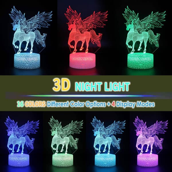 Unicorn 3D Illusion LED Bordlampe Natlampe med Lys