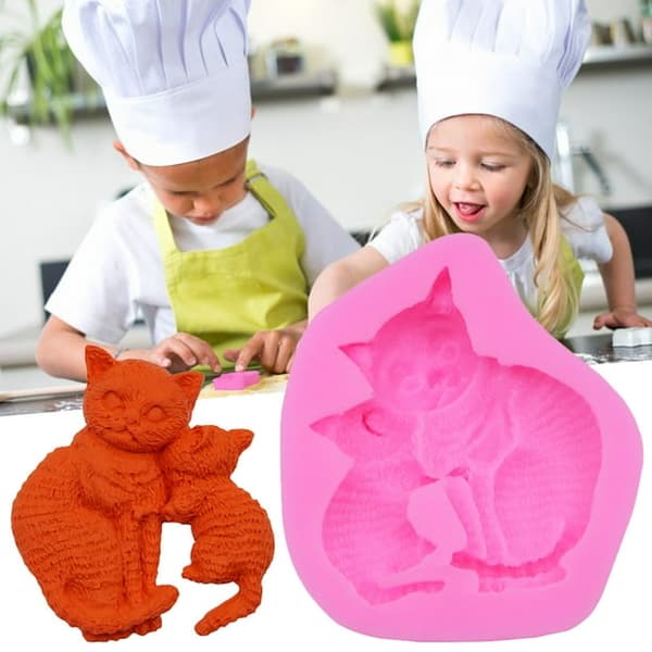 To Søde Katte Silikone Værktøjer Vend Sukker Kage Chokolade Dessert