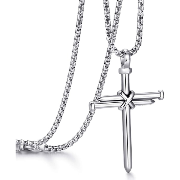 Korshänge för män Korshänge STYRKA Bibelvers Halsband i rostfritt stål Nail Silver Cross