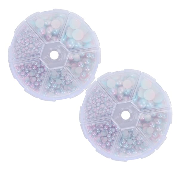 2 æsker Gradient Imitation Pearl Semicircular Nonporous Flat Back Dekorative Tilbehør til Tøj DIY (Pink Blå)