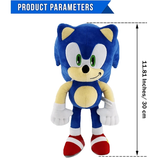 Sininen Sonic-pehmolelu, superpehmeä ja halittava täytetty eläin - Ensiluokkainen sininen Sonic the Hedgehog -pehmolelu lapsille, pojille ja tytöille - 12'' Blue