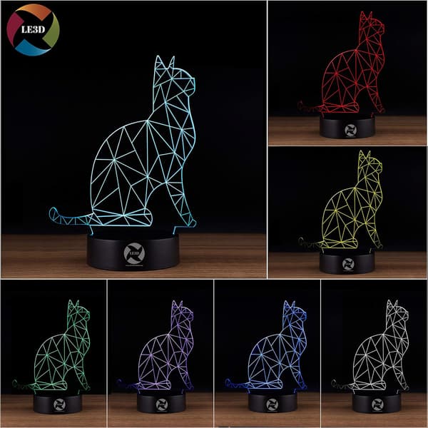 3D Optisk Illusions Natlampe - 7 LED Farveskiftende Lampe