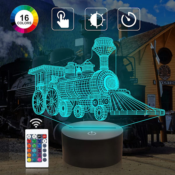 Tog 3D Gave Lampe, Attivolife Illusion Hologram Natlampe med Timer Fjernbetjening 16 Farver Skiftende