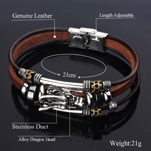 Herrar Vintage Läder Armband Rep Armband Bangle