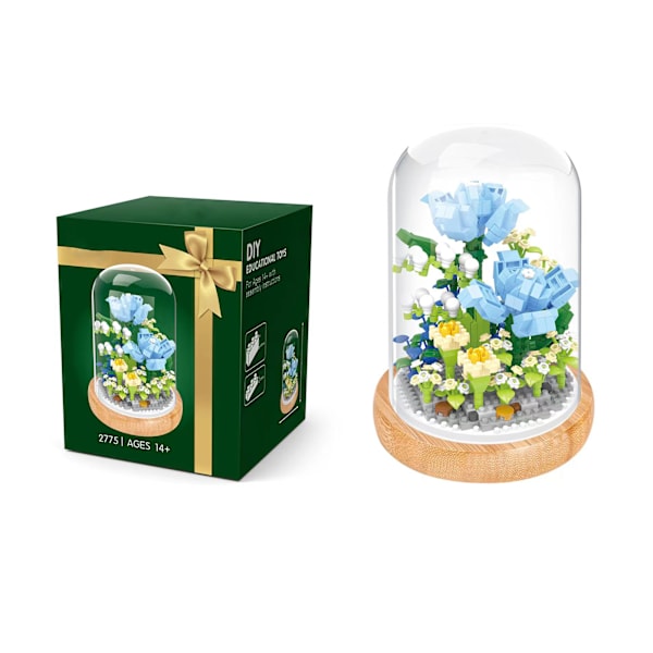 Växtbyggstenar Miniatyr DIY Byggstenar Bukett Krukväxter Prydnader Dekoration Leksaker med Skyddande Överdrag Blue Enchantres