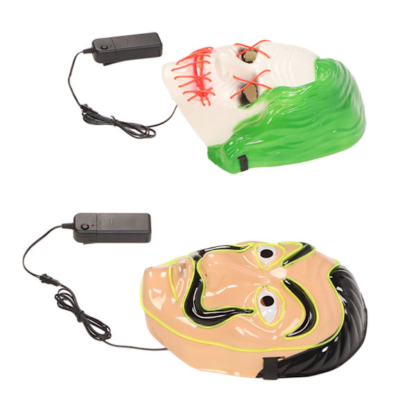 2 stk. LED ansigtsmaske 3 lystilstande El sikker behagelig lysende Halloween ansigtsmaske til fest