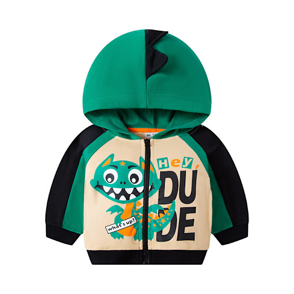 2024 Ny Söt Toddler Pojkjacka Cartoon Dinosaur Djur Blixtlås Packaway Vår Höst Hoodies Jacka för Barn Green 100cm