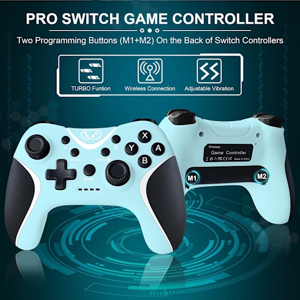 Trådløs Switch Pro-kontroller, Nintendo Switch-kontroller med programmerbar/vibrasjon/turbo-kompatibilitet med Nintendo Switch/Lite/OLED/Windows PC,S blue
