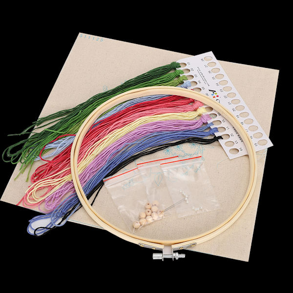 DIY Broderikit - Blomma Korsstygn Oavslutad Handarbete med 20cm Hoop Ram för Nybörjare Heminredning Typ 3