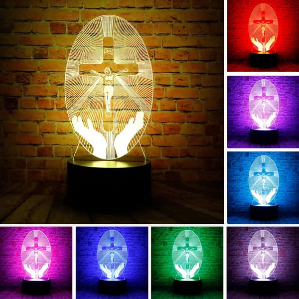 Attivolife Christ Jesus Cross 3D optisk illusion LED-sovrum