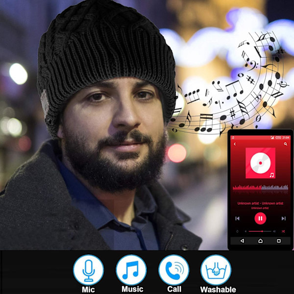 Trådløs Musik Hat Beanie Trådløse Hovedtelefoner Audio Drenge Piger Vinterhue med Højttaler Mic Håndfri Udendørs Sport Stereo Øretelefon Varmt Black