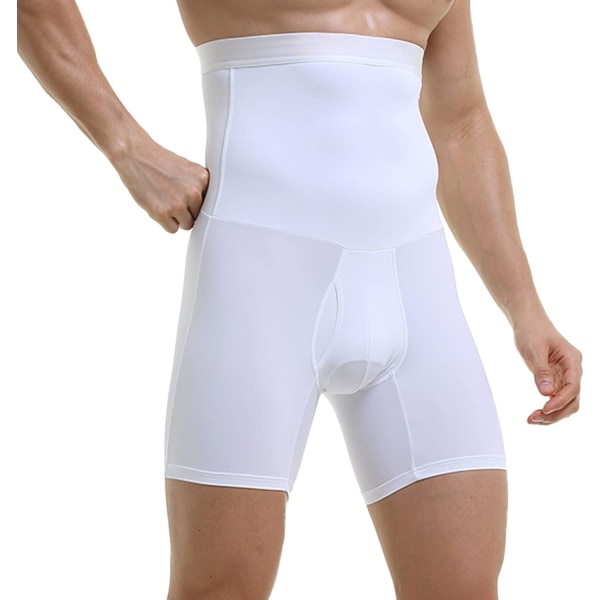 Män Tummy Control Shorts Hög Midja Underkläder Slankning Shapewear Body Shaper Ben Boxer Kalsonger White XL