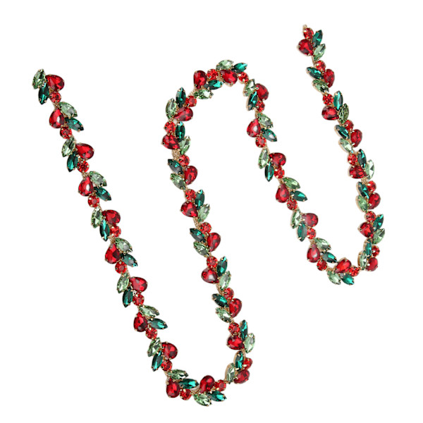 1yd Rhinestone-kukkakuvioinen ketju, kiiltävä, värikäs, erittäin hienosti viimeistelty, värillinen hevosensilmäpisara-rhinestoneketju DIY-koristeluun, punainen, vihreä