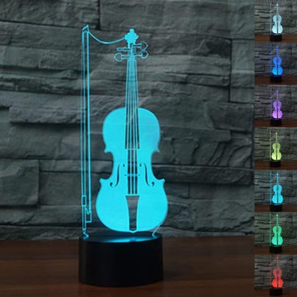 3D Fiol Gitarr Nattljus Musik Not Skrivbord Optisk Illusio