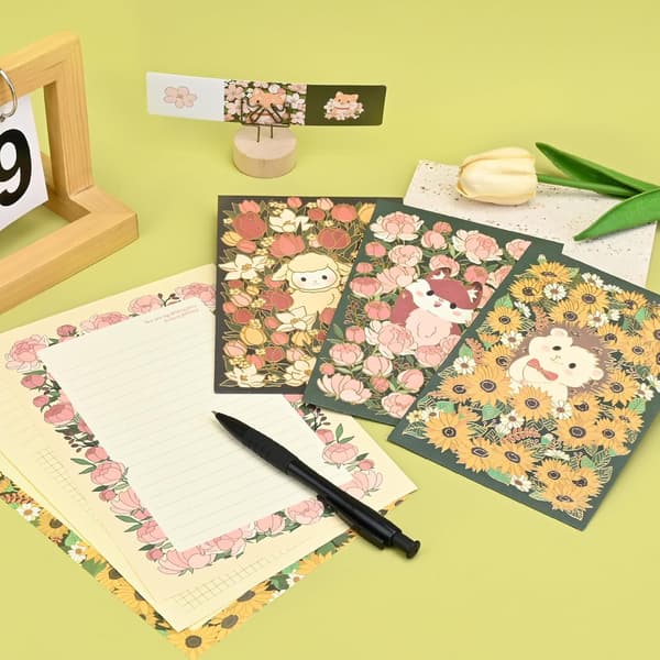 36 st Djur Brevpapper Set, Bedårande Får Igelkott Räv Design med 18 Brevpapper & 9 Kuvert, Sött Skrivset för Kärleksbrev Sheep, Hedgehog, Fox