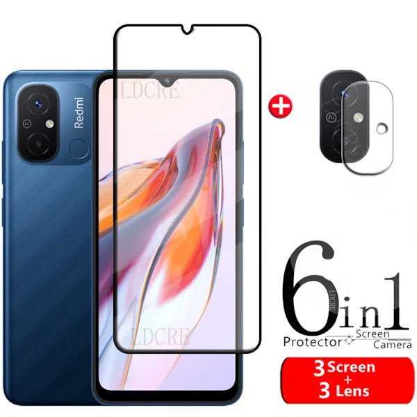 6-i-1 För Redmi 12C Glas För Xiaomi Redmi 12C Härdat Glas Full Cover 9H HD Skärmskydd För Redmi 12 C 12C Lins Glas