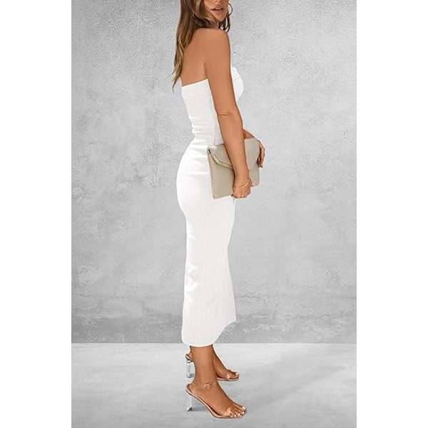 Sommer Maxi Tube Kjole til Kvinder Ribbet Stropløs Sideslids Lang Festlig Afslappet Elegant Selskabskjole XL